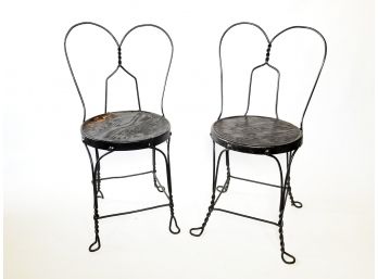 Pair Black Wrought Iron 'Ice Cream' Chairs