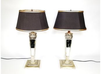 Vintage Mirrored Lamps W/ Lenox Shades