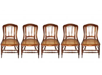 Set/5 Antique Cane Seated Spindle Back Side Chairs