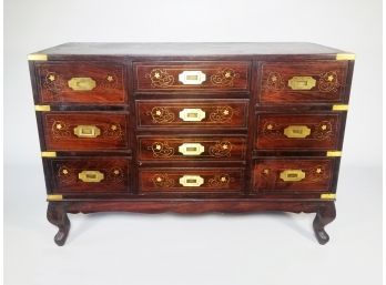 Vintage Exotic Hardwood And Brass Inlay Campaign Chest