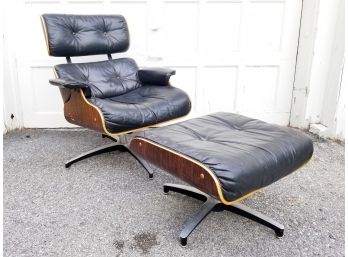 Vintage Modern Eames-Style Chair And Ottoman By Poly Designs