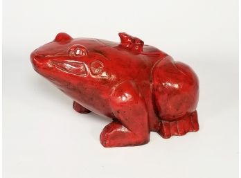 Large Antique Carved Wood Frog