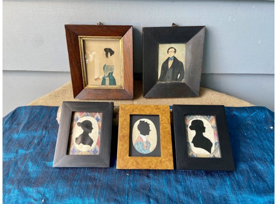 Antique Wood Framed Cameo And Hand Drawn Pictures