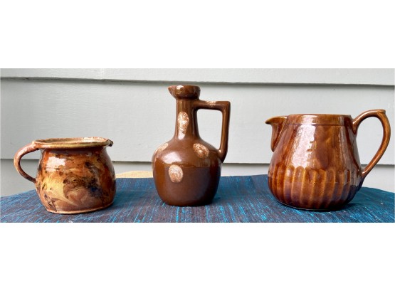 Vintage Leroux Liqueur R-108 Stoneware Jug And More Brown Ceramic Pottery Pieces
