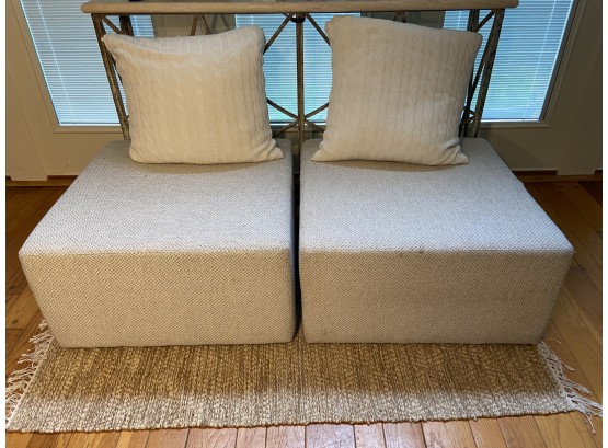 Pair Of Upholstered Ottoman And Pillows