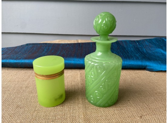 Two Green Jadeite Uranium Glass Vessels
