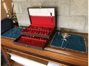 Silverware Box With Miscellaneous Silver Plated Items - INCOMPLETE