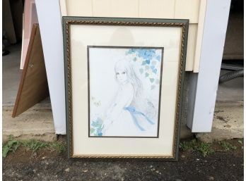 Unique Framed Drawing Of Girl Signed By Giselle