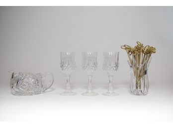 Crystal Aperitif Glasses, Toothpick Holders & Creamer