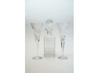 Waterford Toasting Flutes, Pair & Crystal Decanter