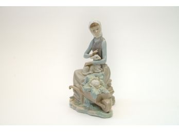 Vintage Lladro Porcelain Figurine Girl With Wheelbarrow Holding Lamb #4816 Hand Made In Spain