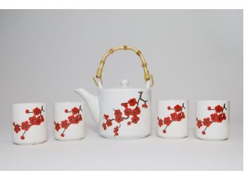 Asian Porcelain Tea Set Cherry Blossom Pattern