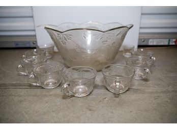 Vintage Punch Bowl With 8 Cups & Ladle