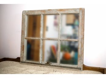 1950s Distressed Farmhouse Window Frame W/ Mirrored Backing