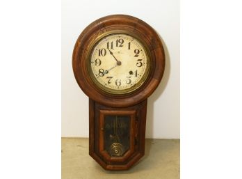 Solid Oak Trademark CM Regulator Schoolhouse Chiming Pendulum  Wall Clock With Key
