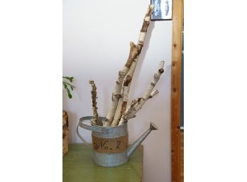 Decorative Watering Can & Wood Birch Branch Set