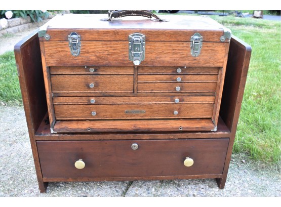 Vintage H.Gerstner Sons Oak Wooden Machinist Tool Box