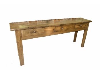 Large Rustic & Beautiful 19th Century Chestnut Console Table With Three Drawers (Parc Monceau $2900)
