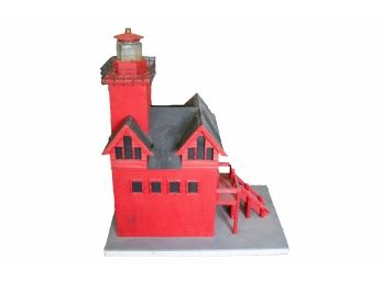 A Beautiful Large Painted Wood Lighthouse Birdhouse (never Used)