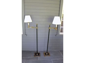 Pair Of Traditional Antique Brass Swing Arm Floor Lamps