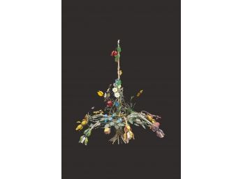Antique Whimsical French Hand Painted Toleware Metal Chandelier ($2000)