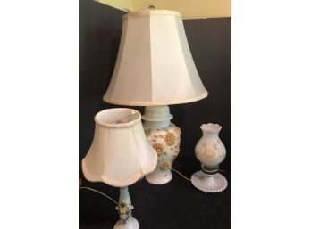 3 Piece Vintage Porcelain & Milk Glass Lamps Lot