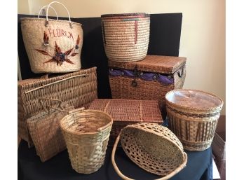 Wicker Trunk & Decorative Baskets Lot