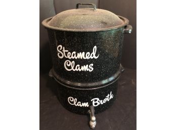 Vintage Speckled Enamel Steamed Clams/Clam Broth Pot