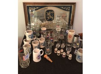 Bar Mirror & Collectible Beer Steins Lot