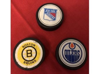 3 Piece Official NHL Hockey Pucks Lot