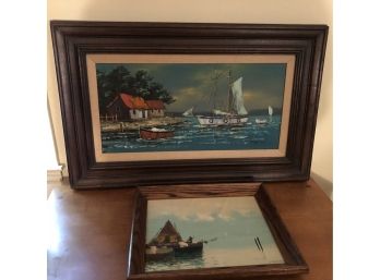 2 Piece Framed Oils On Canvas “Lake Scenes” Art Lot