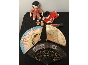 Asian Collectible Dolls & Fans Lot