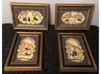 4 Piece Original Vintage Persian Paintings Oil On Bone