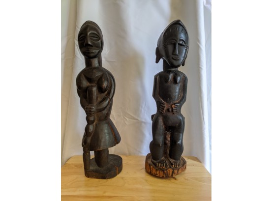 2 Tribal African Sculptures Of A Man And Woman Preowned And Old