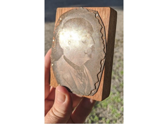Vintage Copper On Wood Letterpress Printing Block Of Man's Face