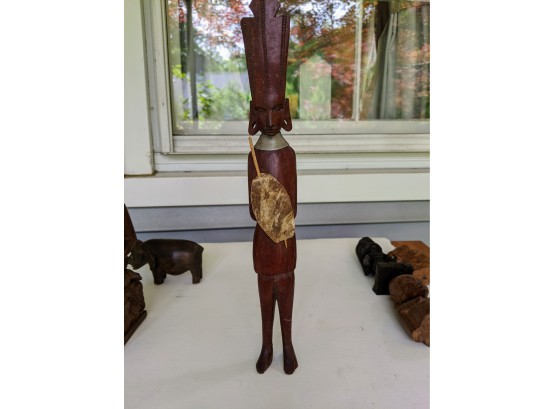 Tall African Wooden Sculpture Of Male Or Female Warrior?  With Strong Features/accessories
