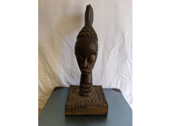 African Female Wooden Bust  Signed By Artist _