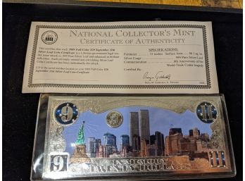 2009 $20 Sept 11th Silver Leaf Coin Certificate