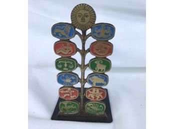 Pair Vintage Astrological Signs Bookends Brass