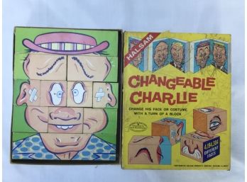 Vintage Changeable Charlie Wood Block Puzzle By Halsam Original Box C 1960