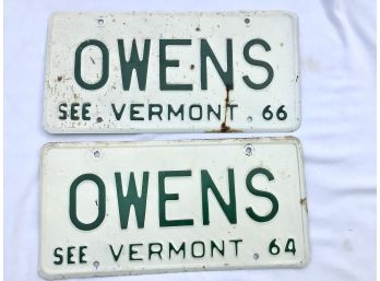 1960s Vermont License Plates  Vanity Plates Owens