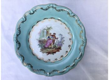 Bavaria Gloria Fine Porcelain Plate Romantic Scene Aqua And Gilt