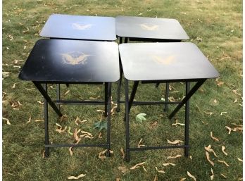 Set Of 4 Vintage Wood Tray Tables With Americans Eagle Design