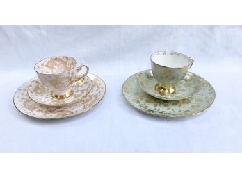 Pair  3 Piece Tuscan Bone China Tea & Cake Sets Made In England