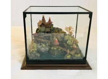 Unique Meticulously Hand Crafted Diorama In Glass Case On Wood Base
