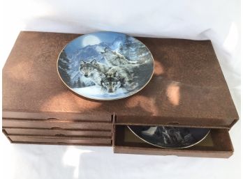 Set Of 8 Collector Plates Wolves Bradford Exchange Moonlit Symphony &  Profiles Of The Pack