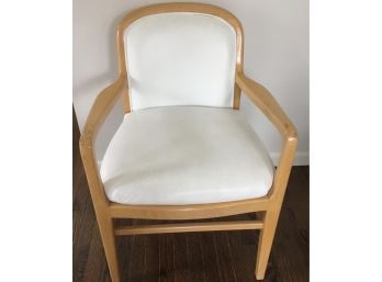 Blonde Wood Arm Chair W/ Leather Upholstery