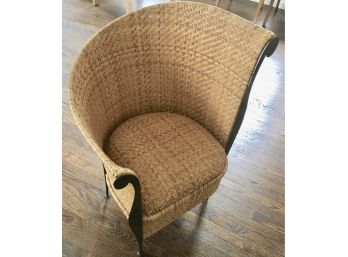 Unusual Curved Wicker Chair With Metal Frame