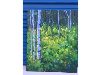 Oil On Canvas BIrch Tree Painting - Signed By Lin. 24' X 20'