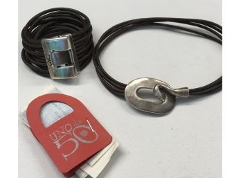UNO 50 Rose Leather  Bracelet  & Choker W/  Sterling Silver ? Accents